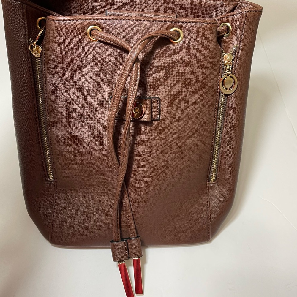 Elegant Brown Faux Leather Backpack - Picture 7 of 14